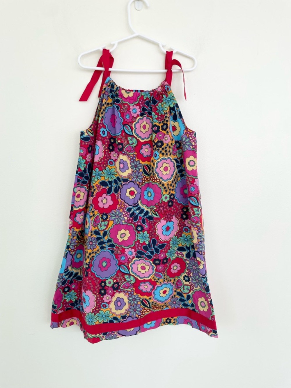 Hanna Andersson Colorful Floral Tie Shoulder Swing Dress 100% Cotton  130cm 7-8Y